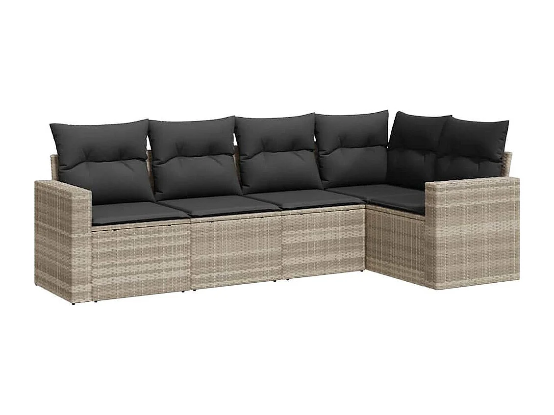 Salon de jardin 5 pcs avec coussins gris clair résine tressée