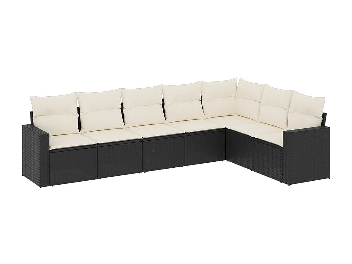 Salon de jardin 7 pcs avec coussins noir résine tressée