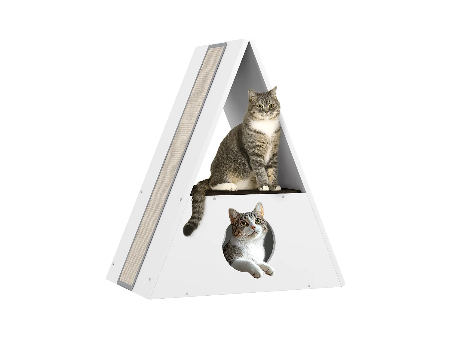 Niche chat design - maison pour chat - 2 tapis, 2 grattoirs sisal - blanc beige