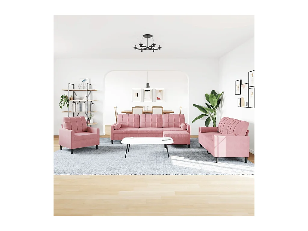 Juego de sofás con cojines 4 piezas terciopelo rosa