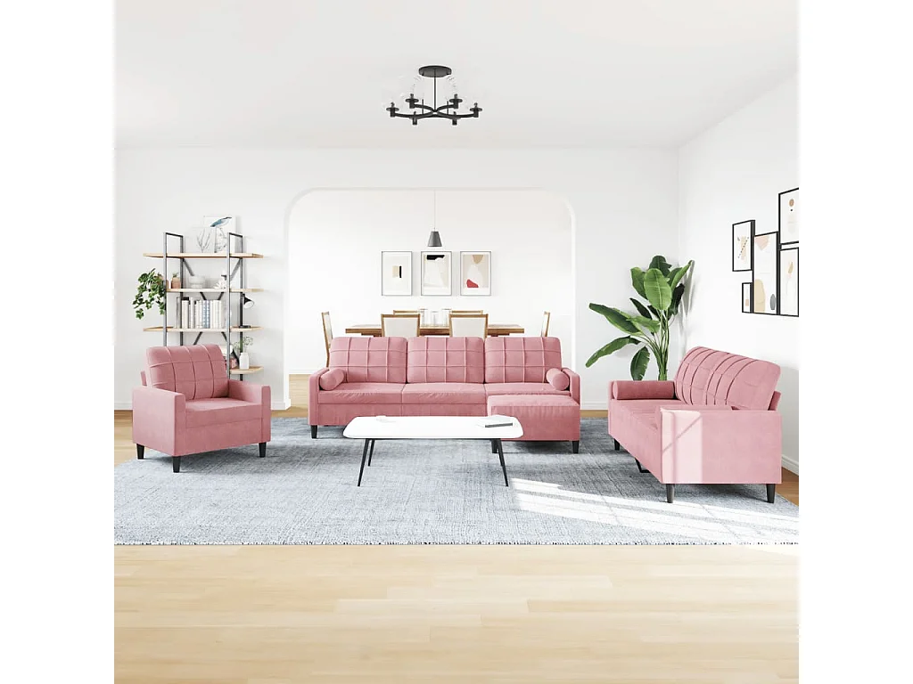Ensemble de canapés 4pcs et coussins et traversins rose velours