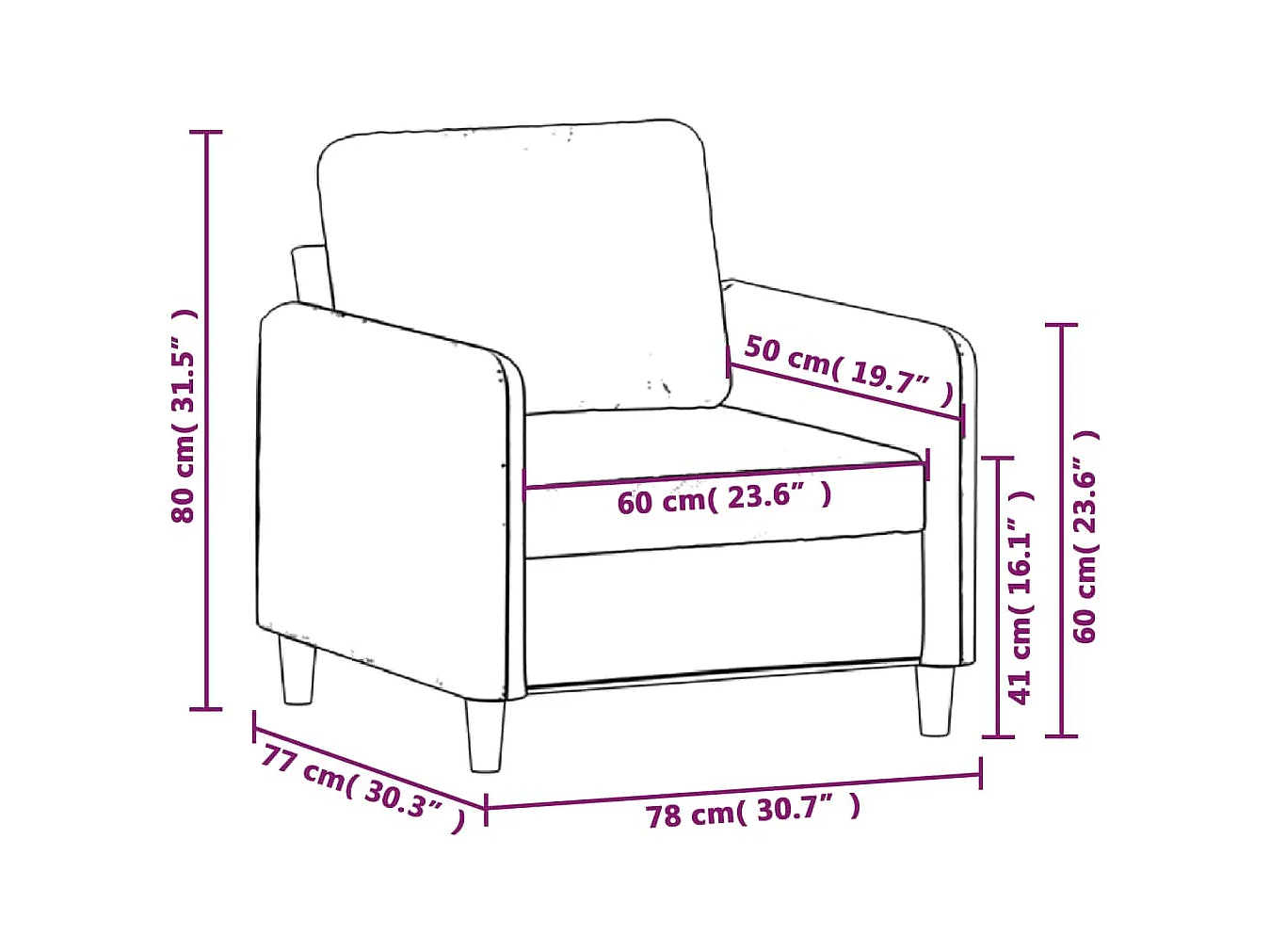 Fauteuil Rouge bordeaux 60 cm Velours