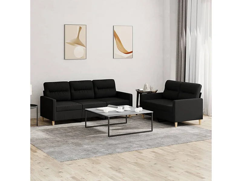 Ensemble de canapés 2 pcs avec coussins Noir Tissu