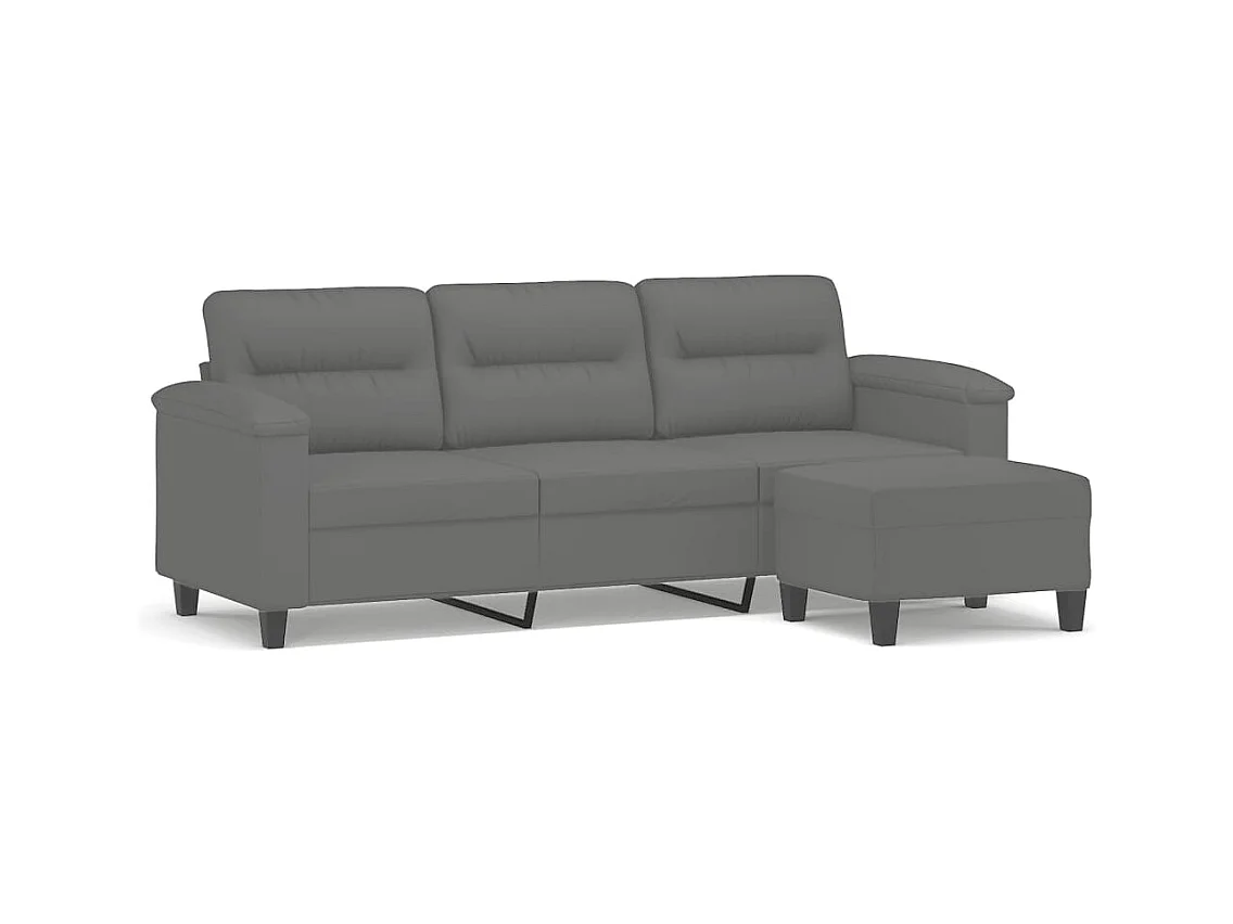 3-Sitzer-Sofa mit Hocker Dunkelgrau 180 cm Mikrofasergewebe