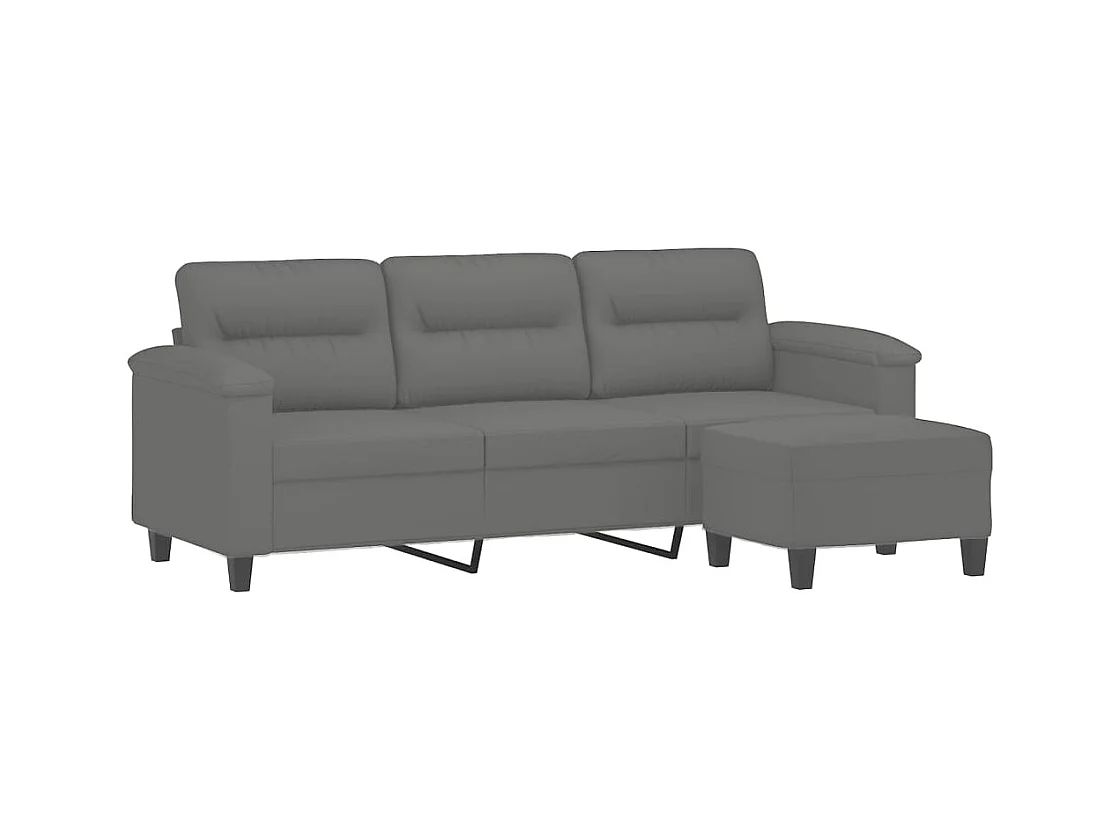 3-Sitzer-Sofa mit Hocker Dunkelgrau 180 cm Mikrofasergewebe
