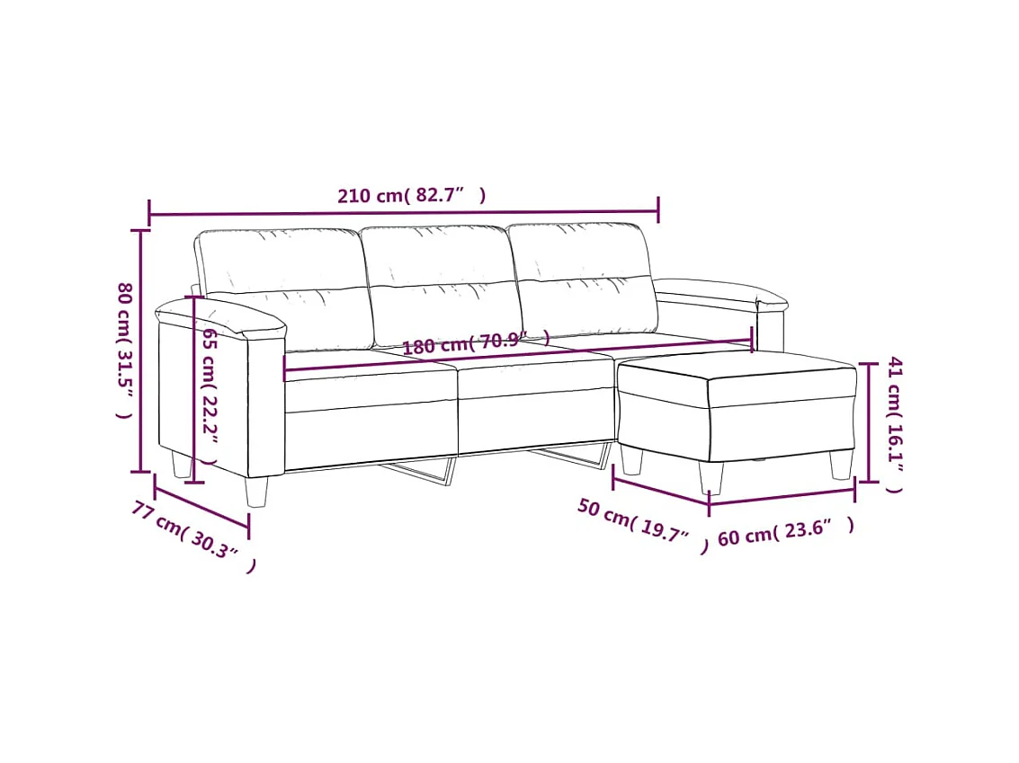 3-Sitzer-Sofa mit Hocker Dunkelgrau 180 cm Mikrofasergewebe