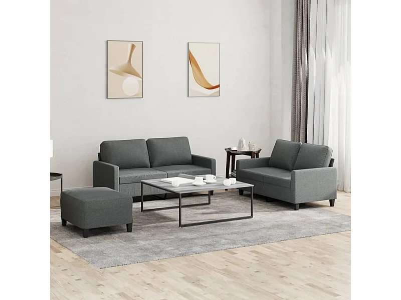 Set di Divani 3 pz con Cuscini Grigio Scuro in Tessuto