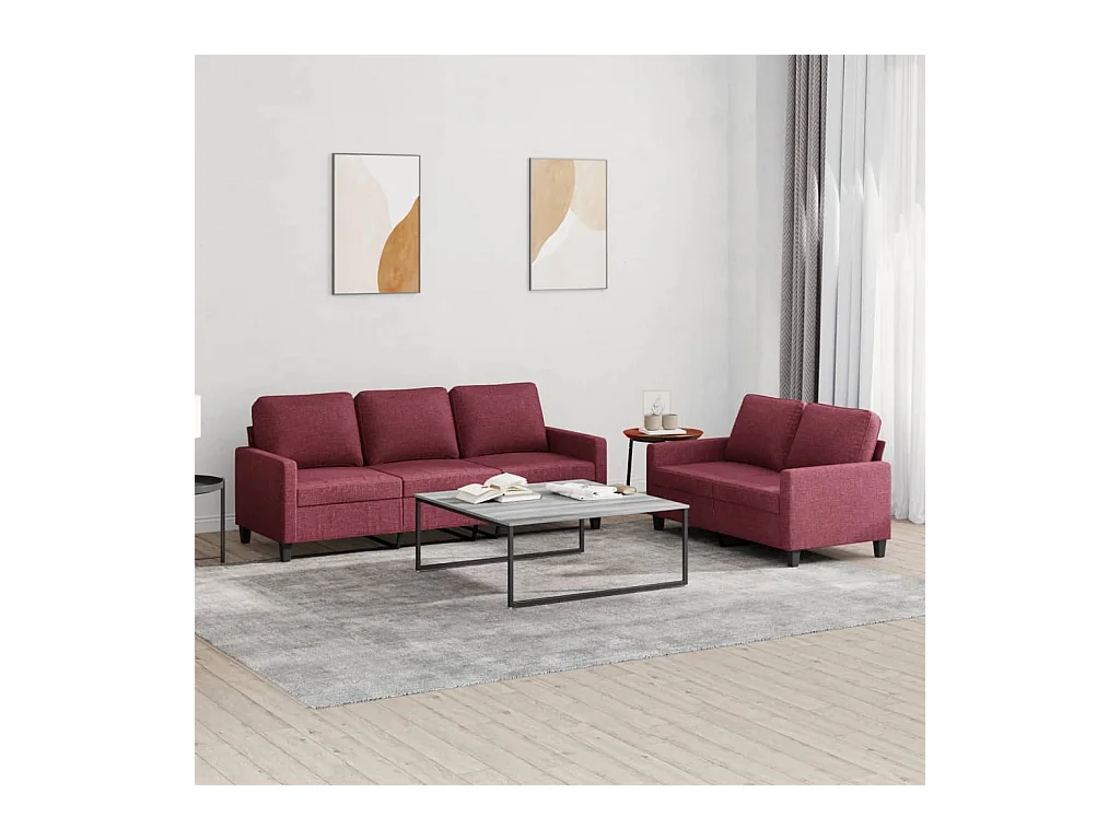 Ensemble de canapés 2 pcs avec coussins Rouge bordeaux Tissu