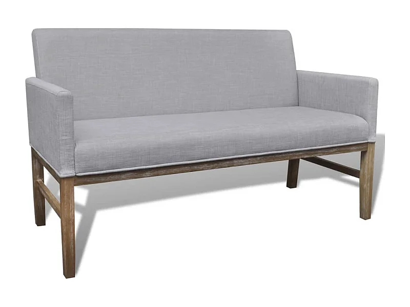 Banc avec coussin rembourré tissu hévéa gris clair