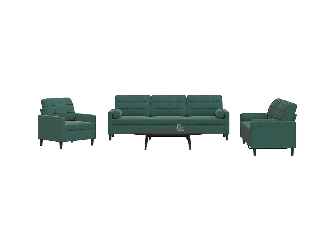 Ensemble de canapés 3 pcs avec coussins et traversins velours