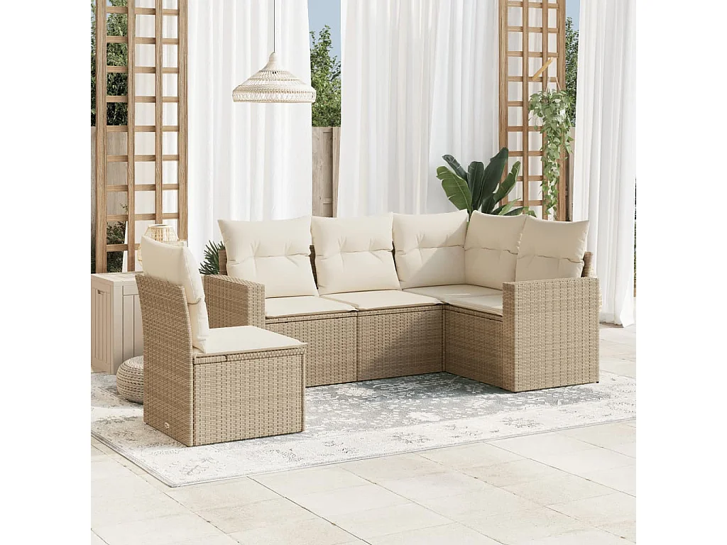 Salon de jardin avec coussins 5 pcs beige résine tressée