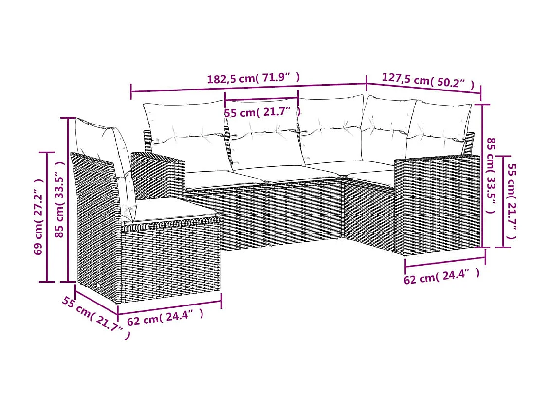 Salon de jardin avec coussins 5 pcs beige résine tressée