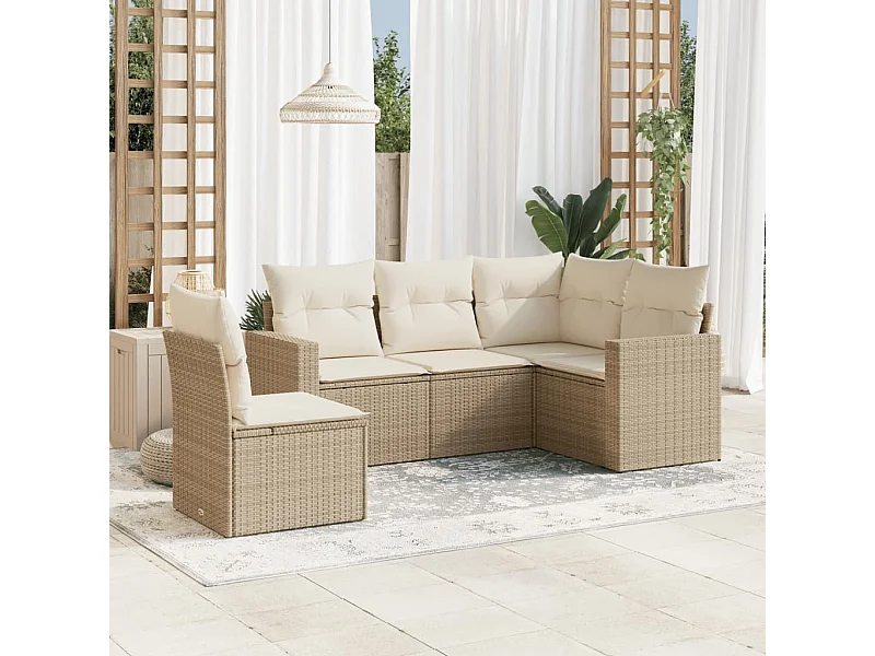 Salon de jardin avec coussins 5 pcs beige résine tressée
