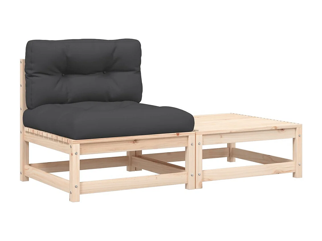 Canapé de jardin sans accoudoirs avec coussins et repose-pieds