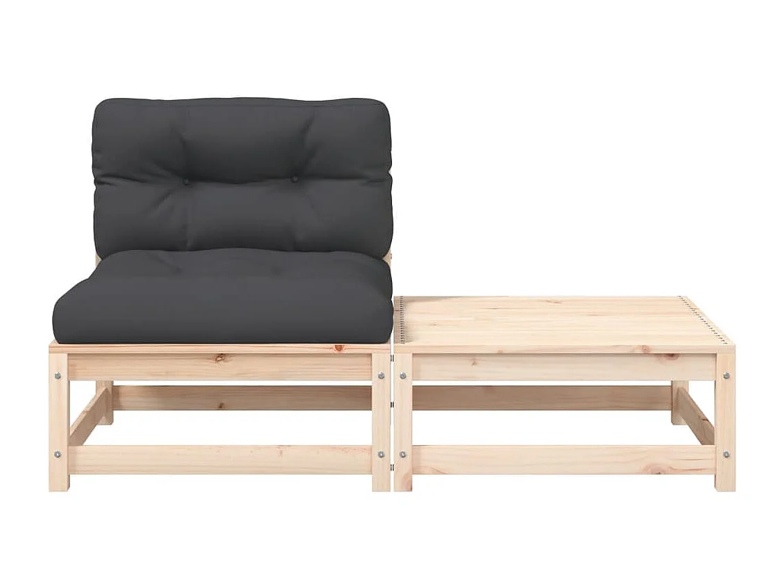 Canapé de jardin sans accoudoirs avec coussins et repose-pieds