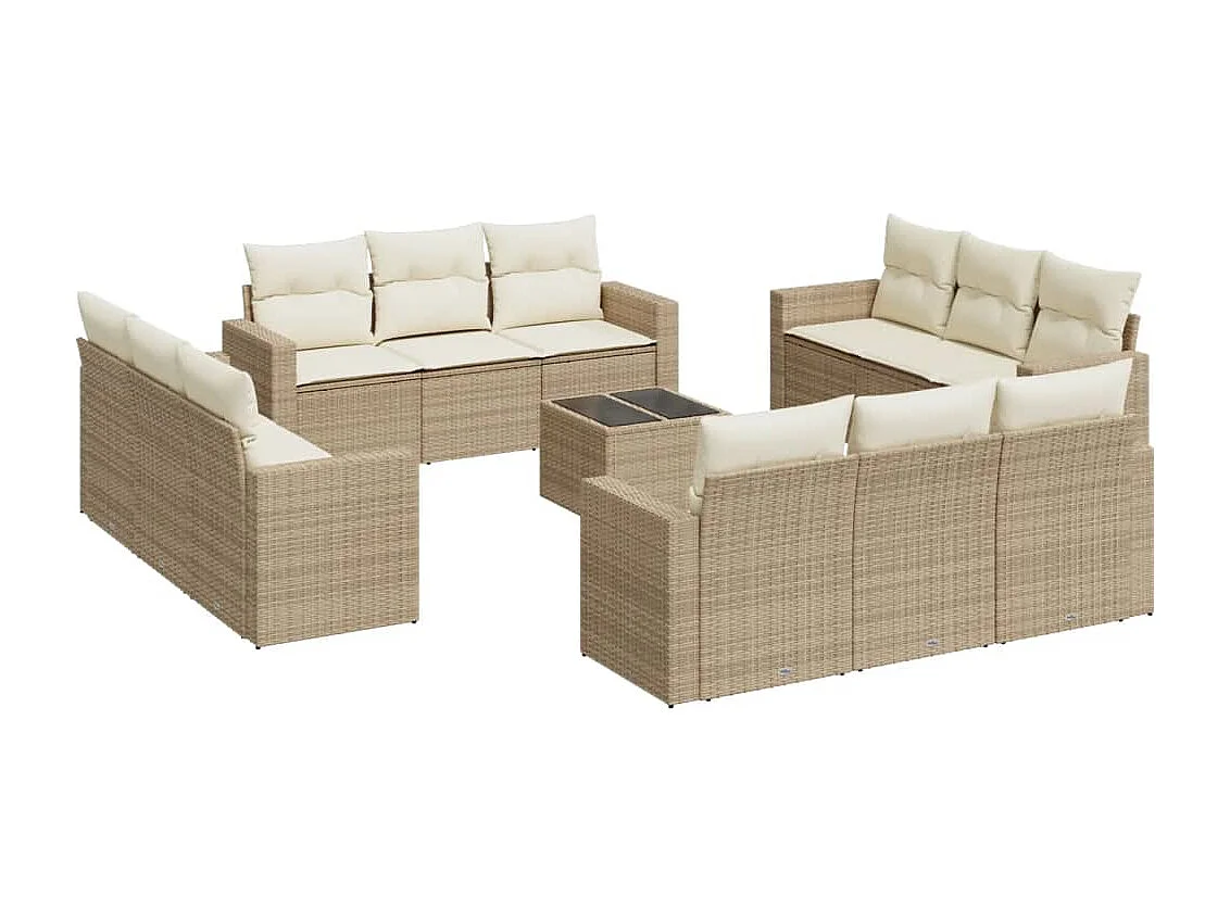 Muebles de jardín con cojines 13 piezas resina tejida beige