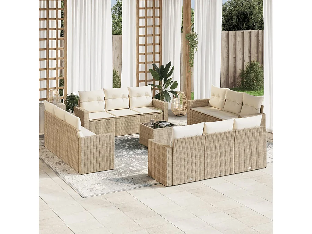 Mobile da giardino con cuscini 13 pz in resina intrecciata beige