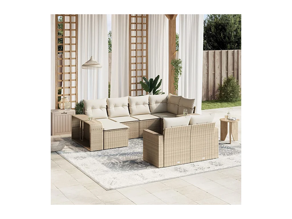 Mobile da giardino con cuscini 10 pz in resina intrecciata beige