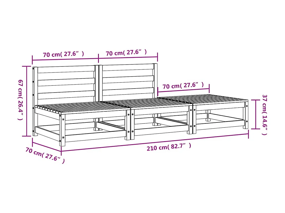 Sofá de jardín sin reposabrazos reposapiés de madera de pino impregnada