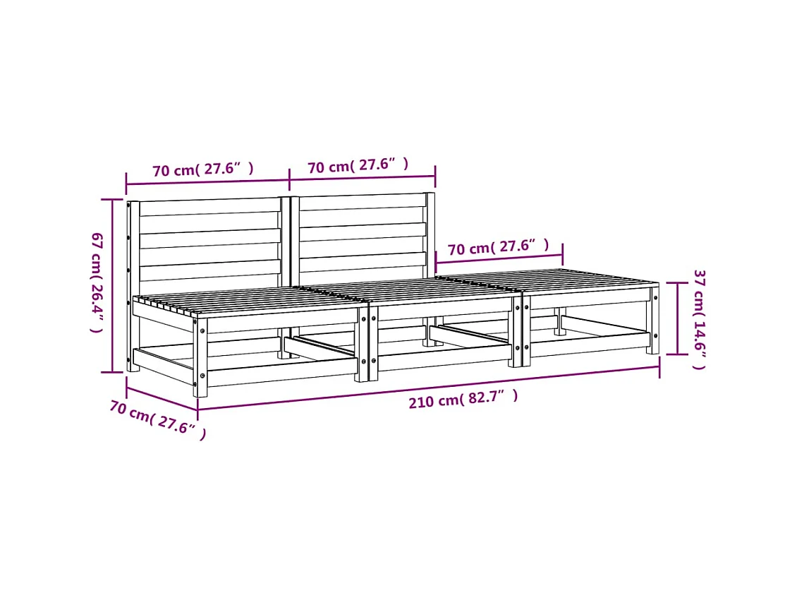 Canapé de jardin sans accoudoirs repose-pieds bois pin imprégné