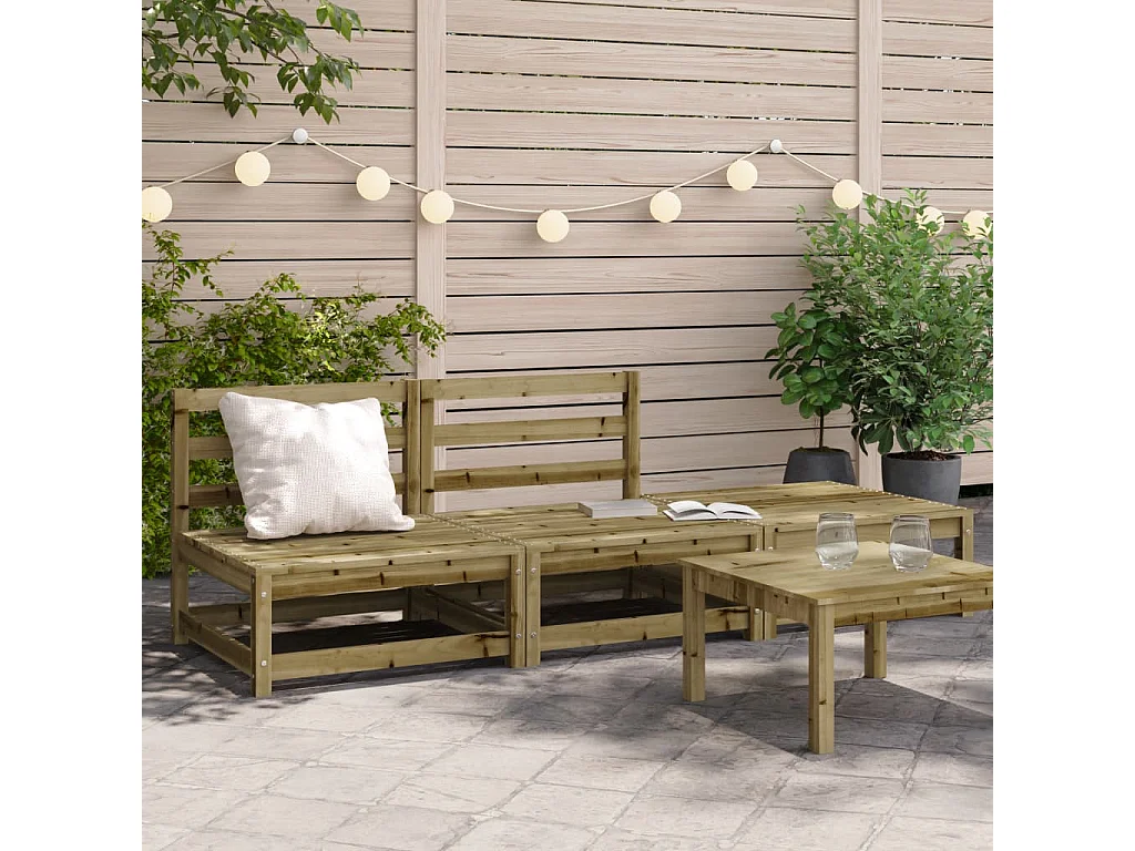 Divano da giardino senza braccioli, poggiapiedi in legno di pino impregnato