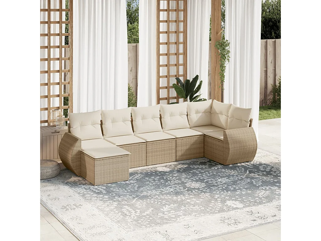 Muebles de jardín con cojines 7 piezas resina tejida beige