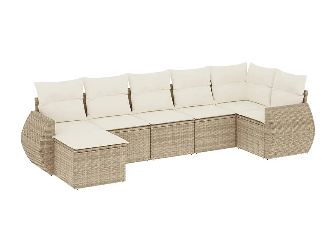 Muebles de jardín con cojines 7 piezas resina tejida beige
