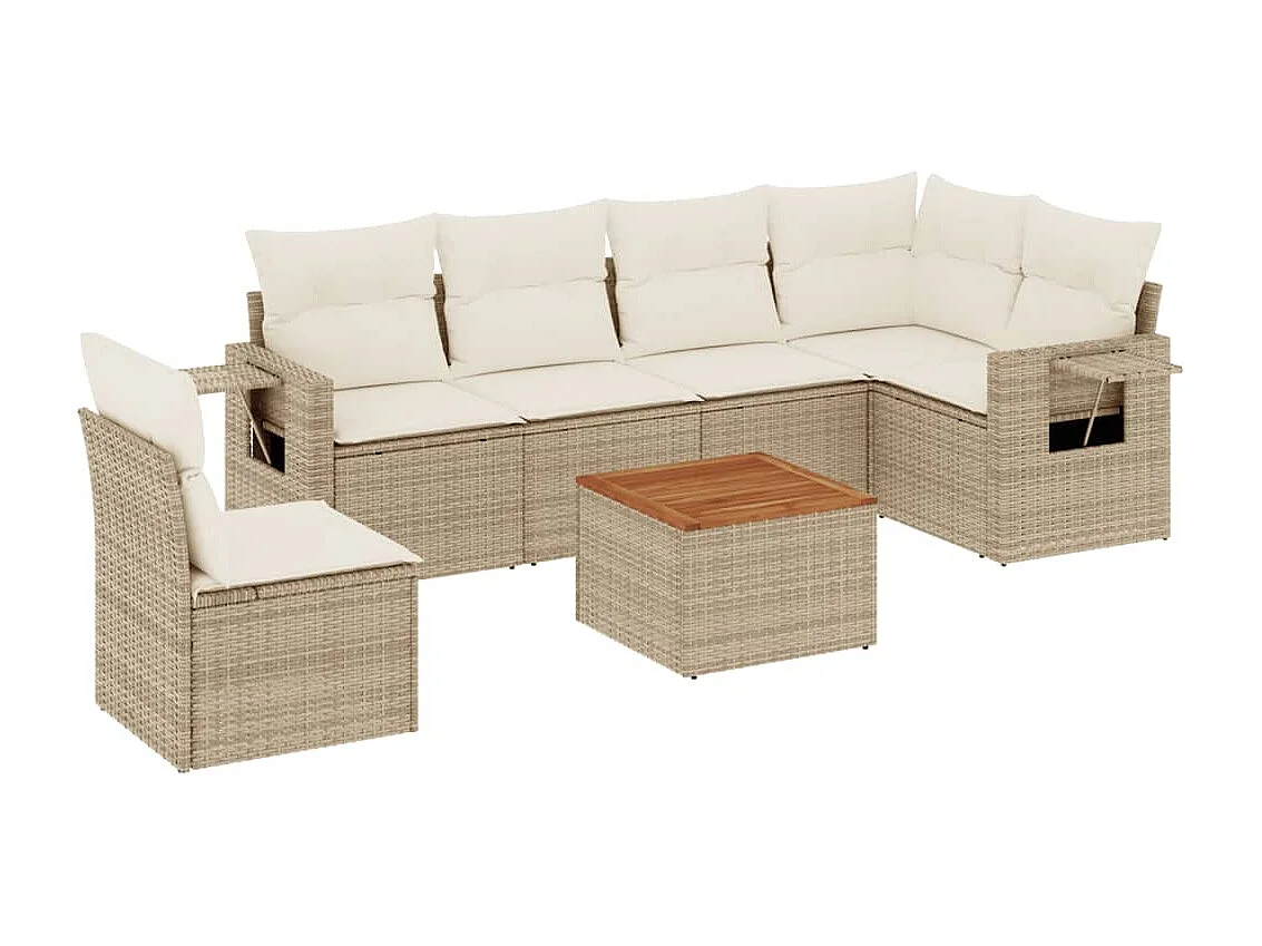 Salon de jardin avec coussins 7 pcs beige résine tressée
