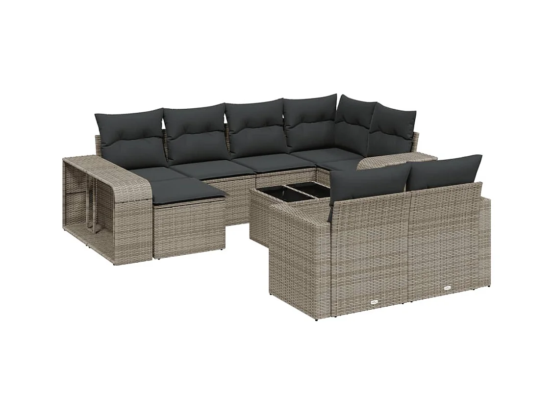 Salon de jardin 11 pcs avec coussins gris résine tressée