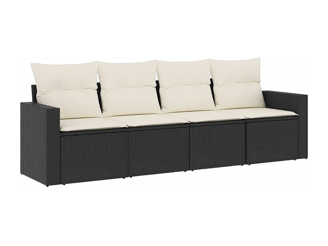 Salon de jardin 4 pcs avec coussins noir résine tressée