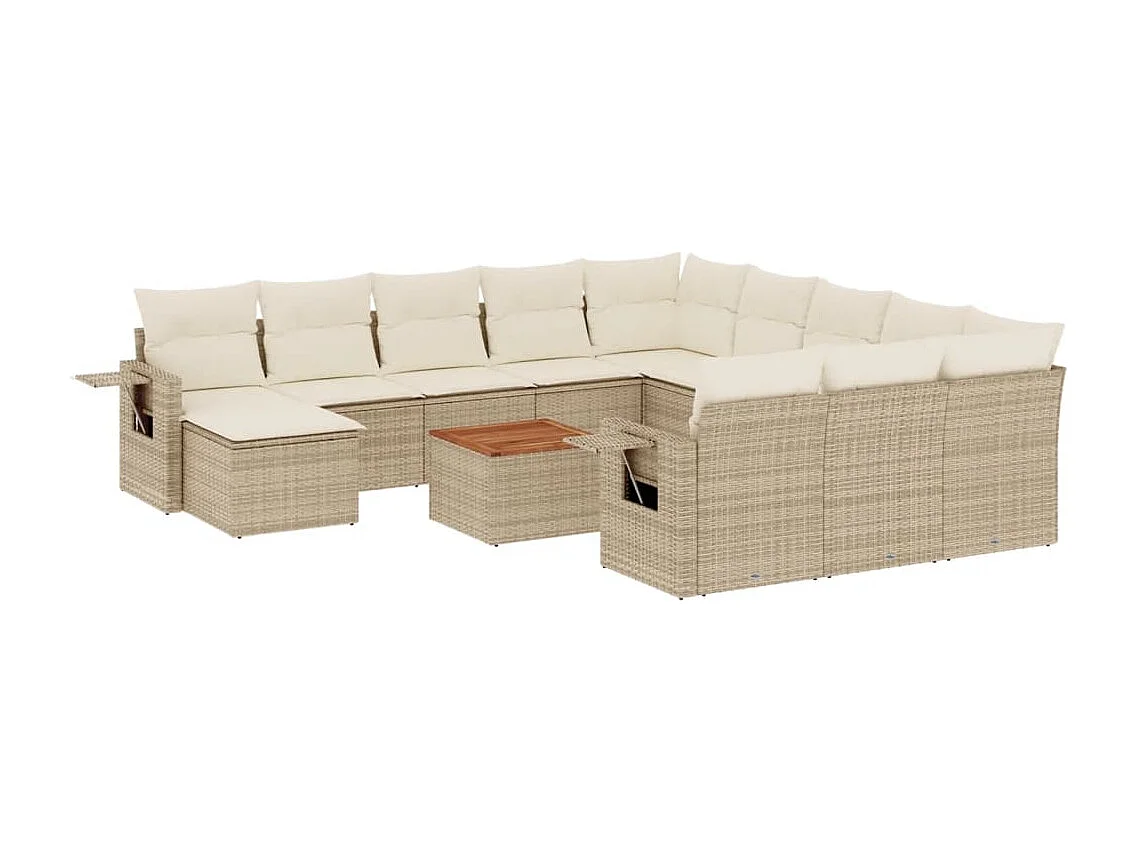 Salon de jardin avec coussins 13 pcs beige résine tressée