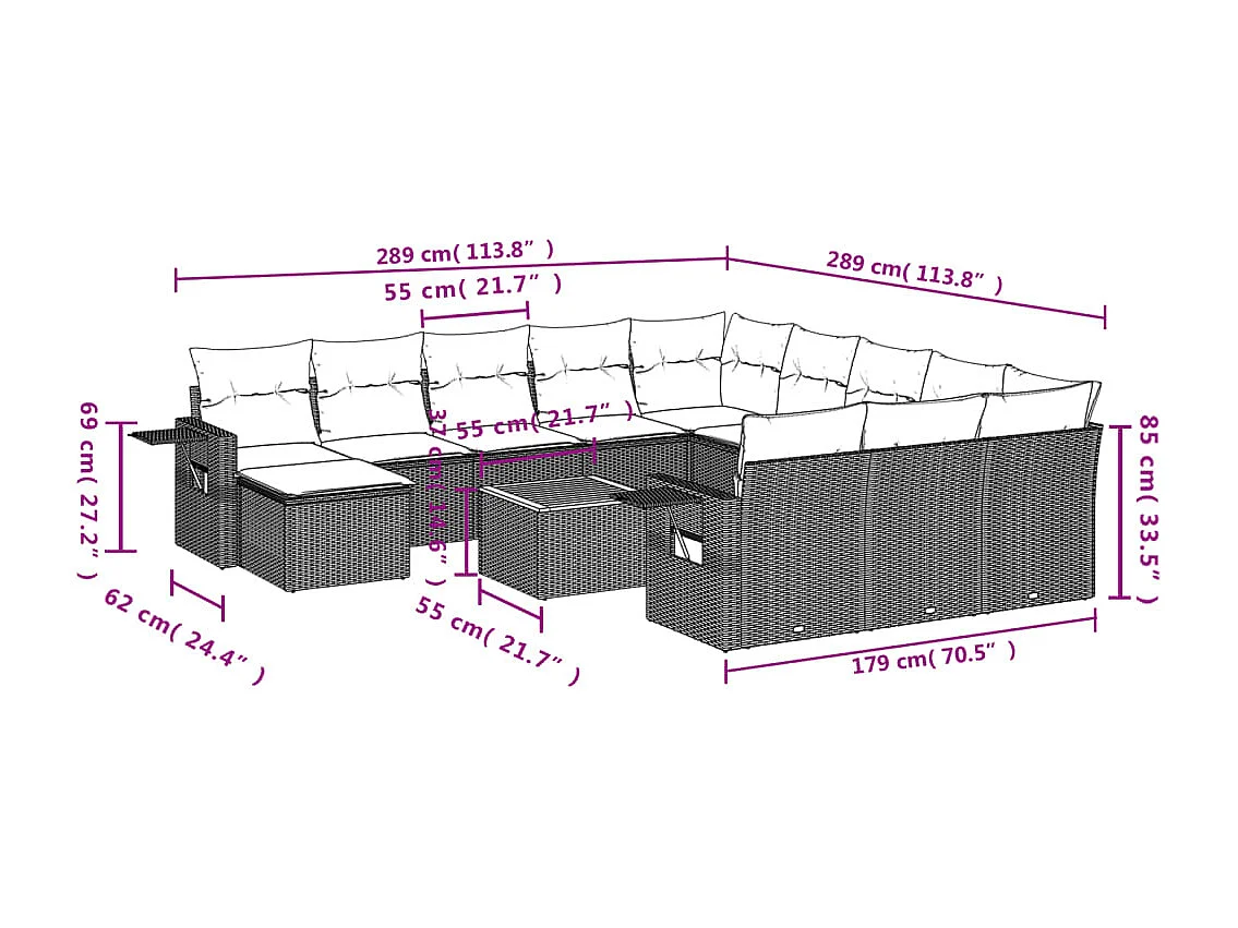 Salon de jardin avec coussins 13 pcs beige résine tressée