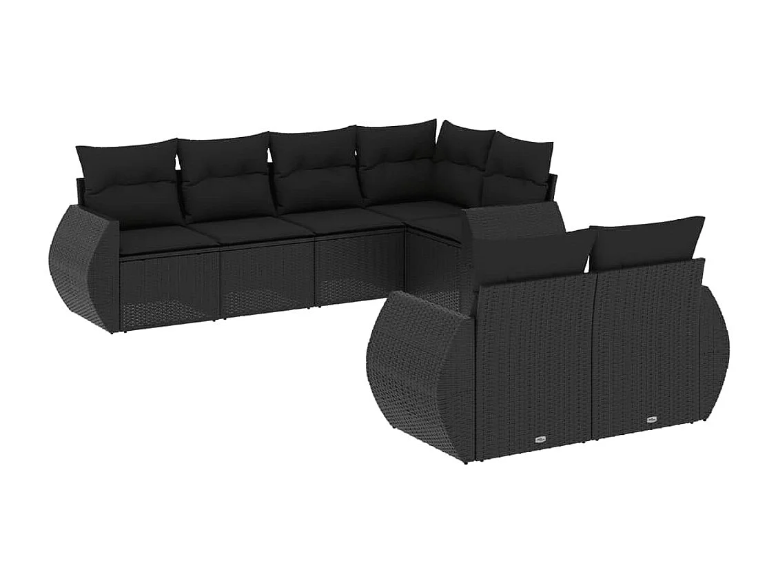 Salon de jardin 7 pcs avec coussins noir résine tressée
