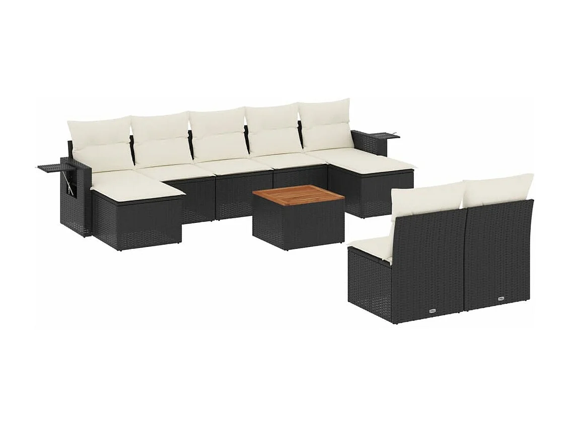 Salon de jardin 10 pcs avec coussins noir résine tressée