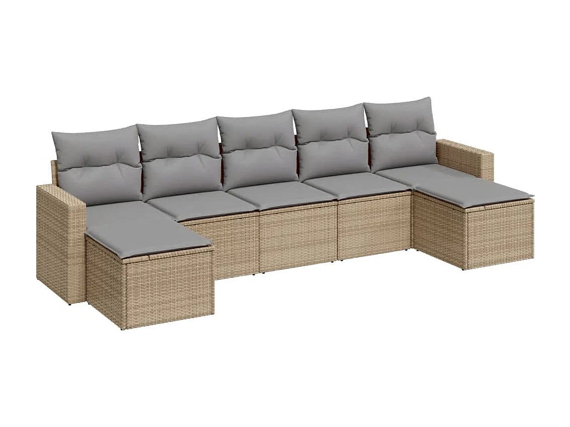 Salon de jardin avec coussins 7 pcs beige résine tressée