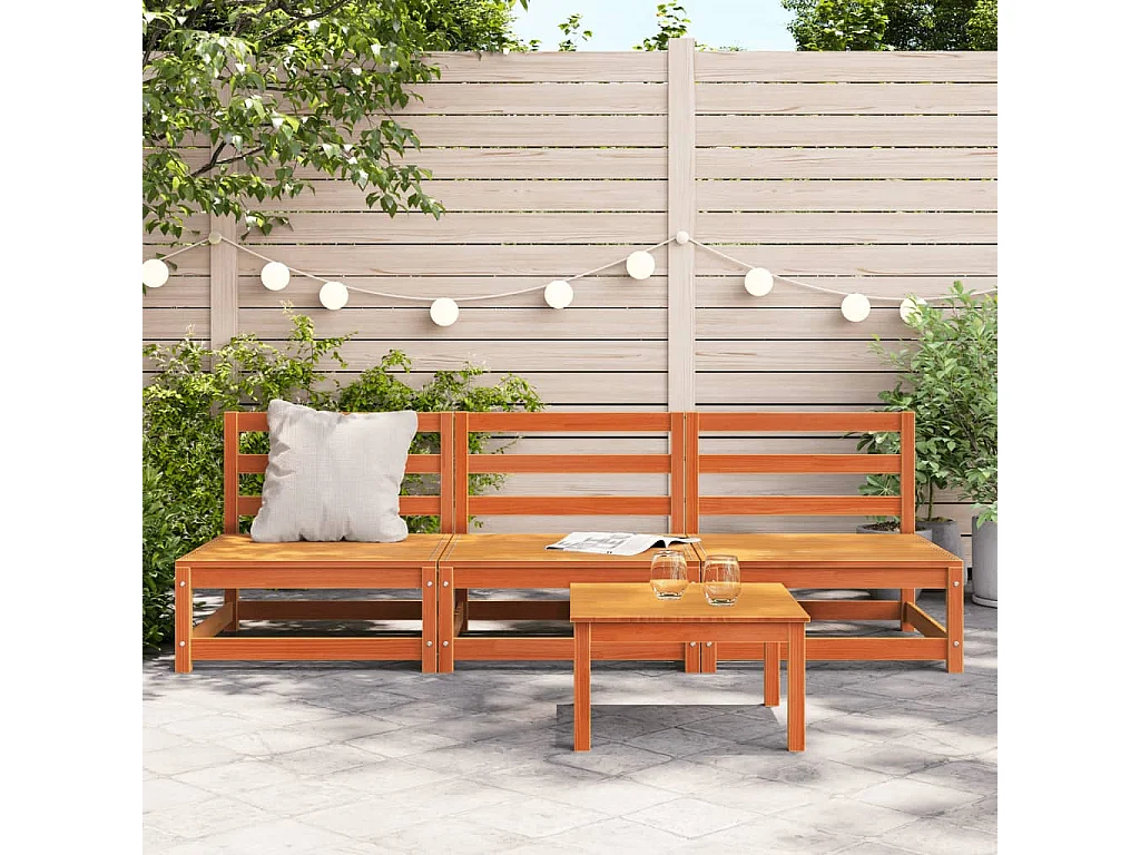 Braune Wachs-Gartensofas, 2 Stück, massives Kiefernholz