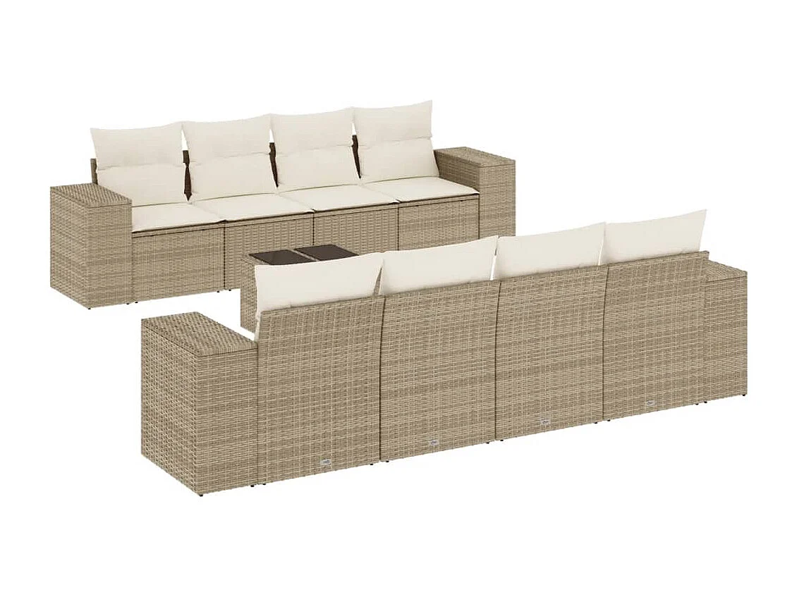 Salon de jardin avec coussins 9 pcs beige résine tressée