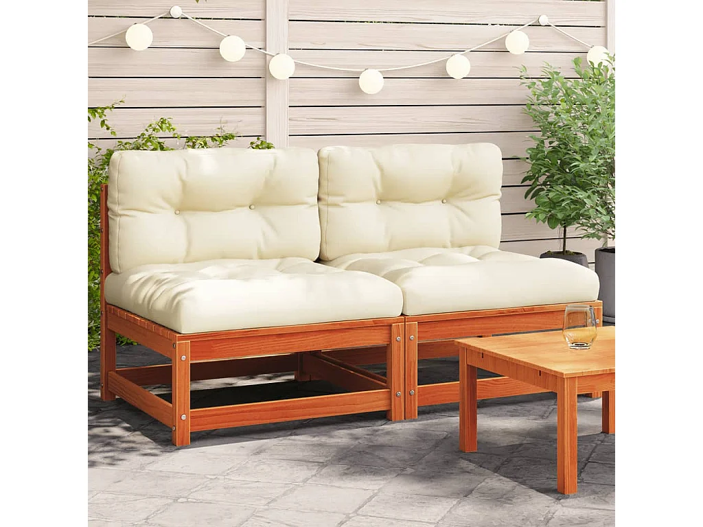Canapés de jardin sans accoudoirs coussins 2pcs bois massif pin