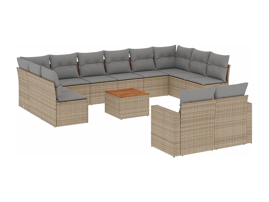Salon de jardin avec coussins 13 pcs beige résine tressée