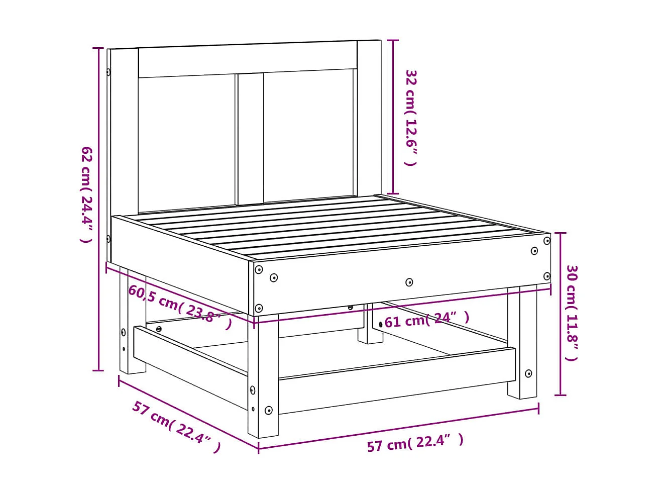 Divano da giardino centrale in legno massello Douglas