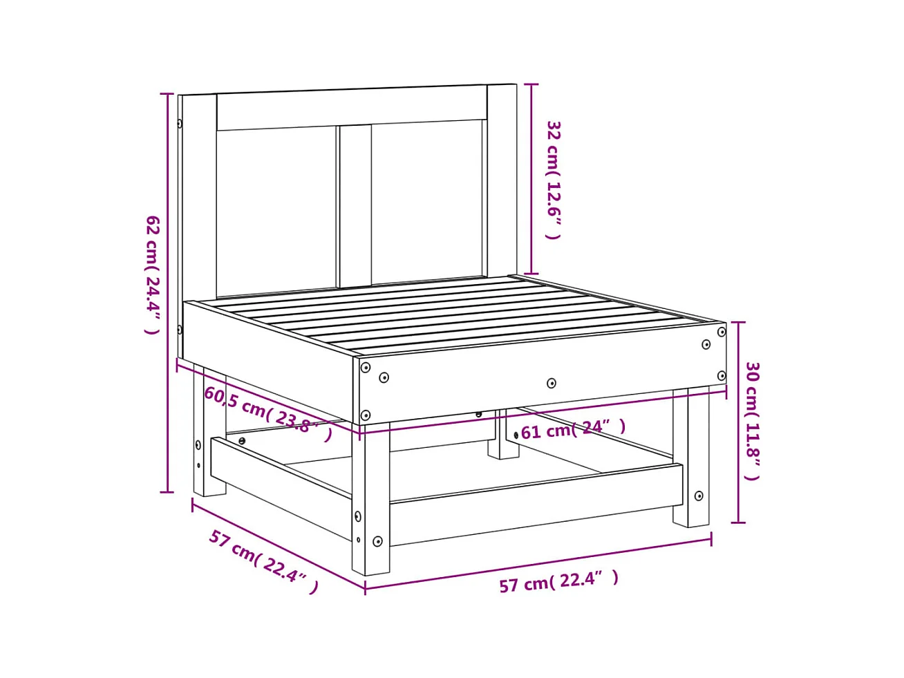 Canapé central de jardin bois massif douglas