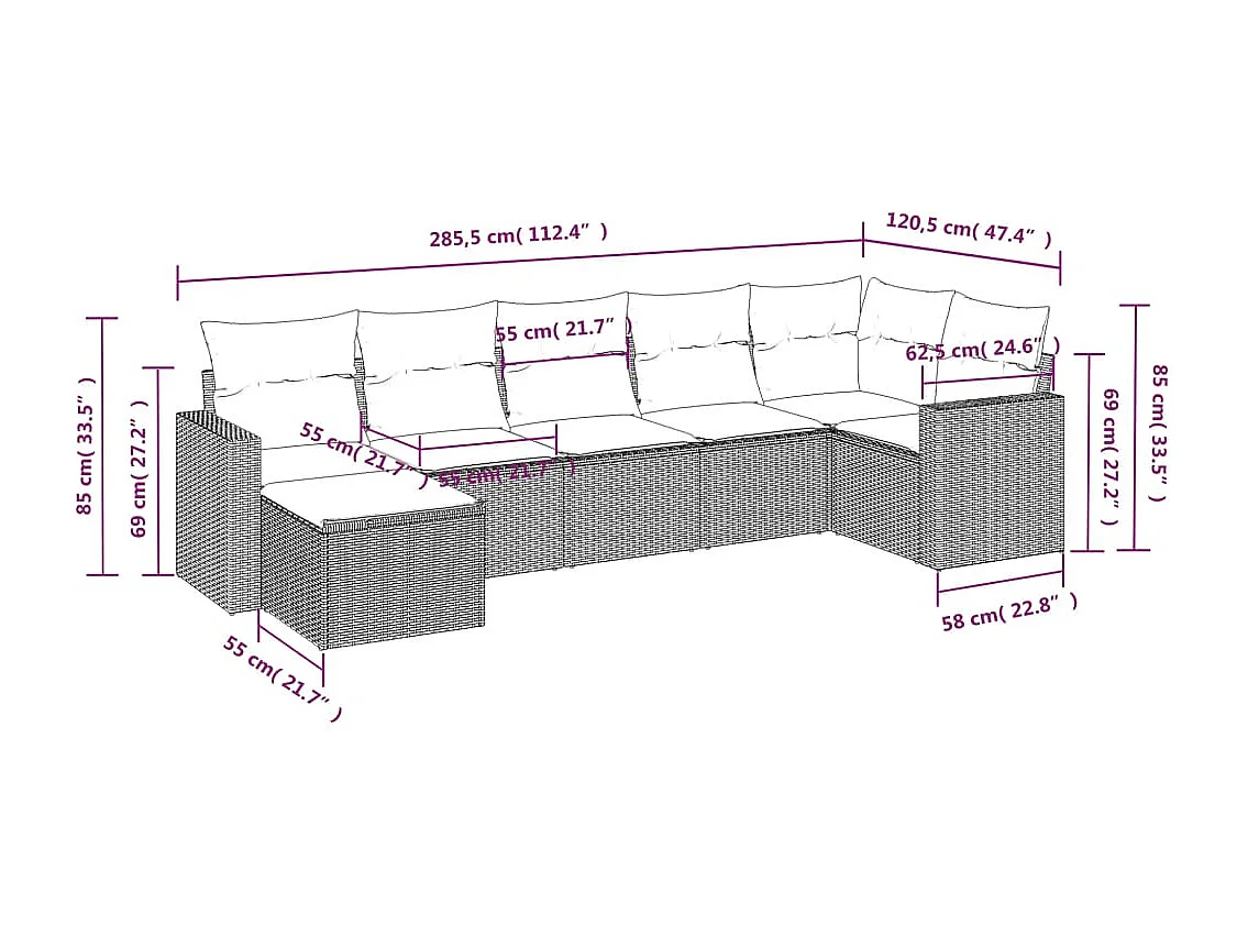 Salon de jardin avec coussins 7 pcs beige résine tressée