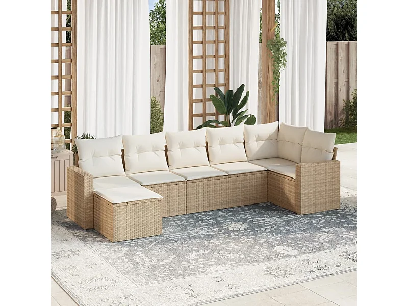 Salon de jardin avec coussins 7 pcs beige résine tressée