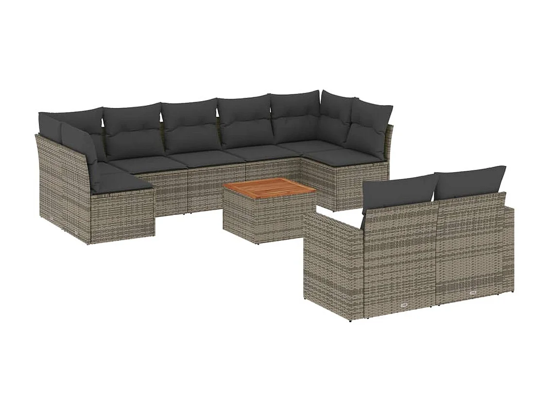 Salon de jardin avec coussins 10 pcs gris résine tressée
