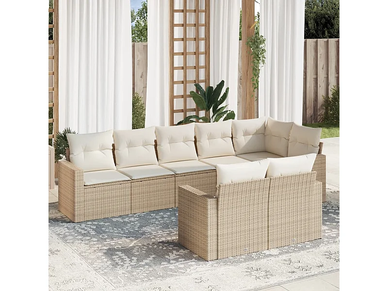 Salon de jardin avec coussins 8 pcs beige résine tressée