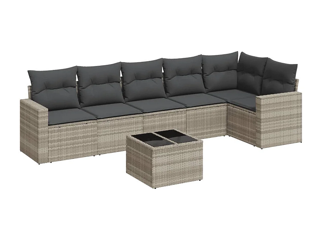Salon de jardin avec coussins 7 pcs gris clair résine tressée