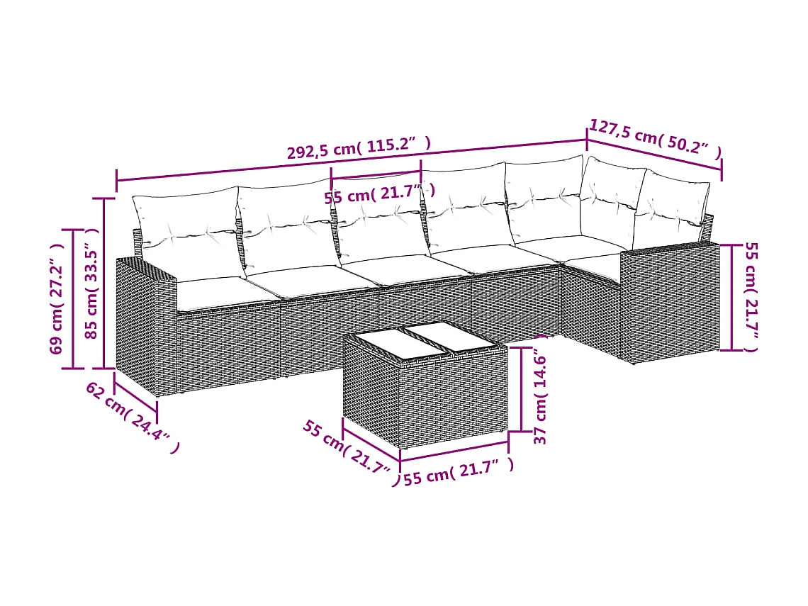 Salon de jardin avec coussins 7 pcs gris clair résine tressée