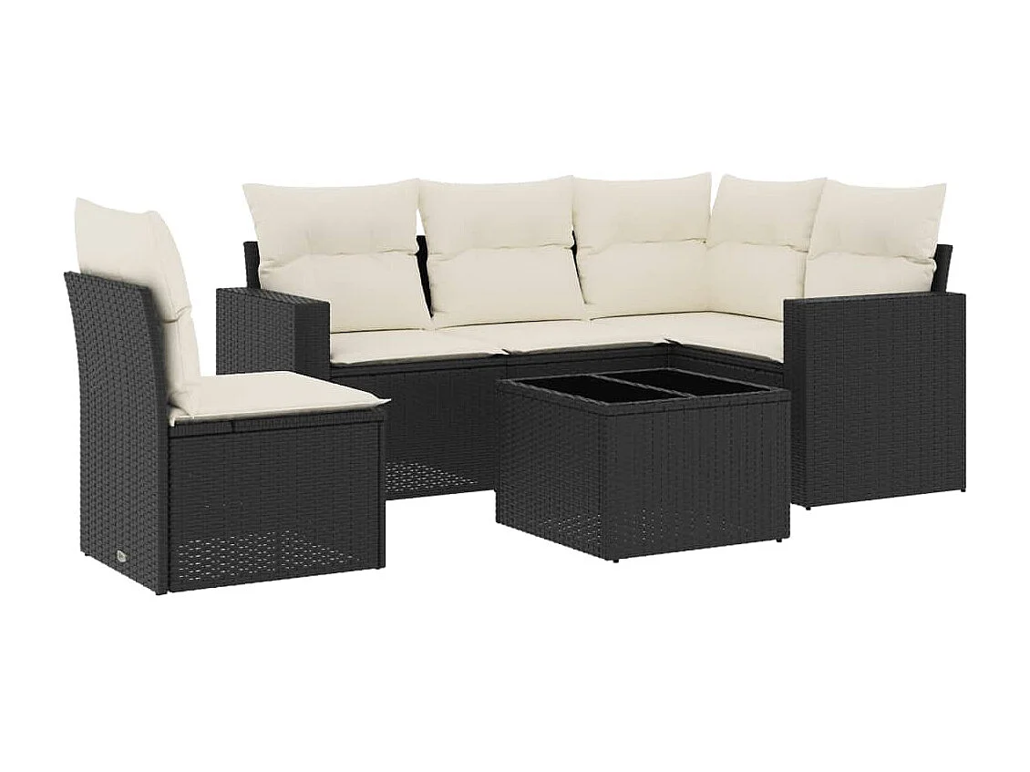 Salon de jardin 6 pcs avec coussins noir résine tressée