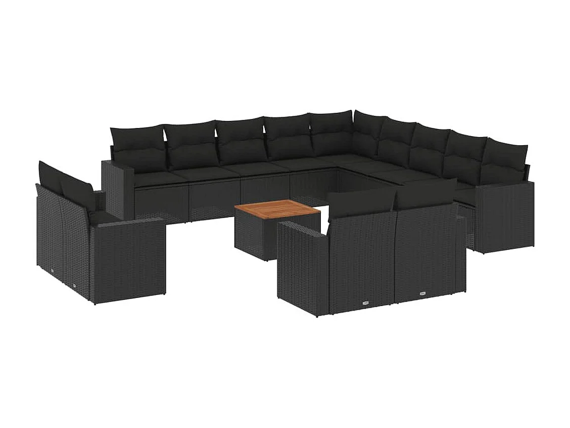 Salon de jardin avec coussins 14 pcs noir résine tressée