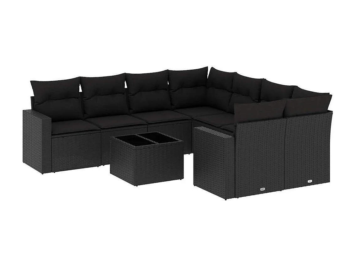 Mobili da giardino da 9 pezzi con cuscini in resina intrecciata nera